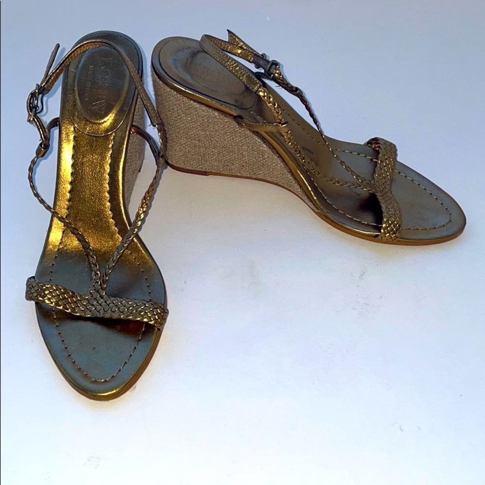 J.Crew Gold Strappy Wedge Sandals Size 7